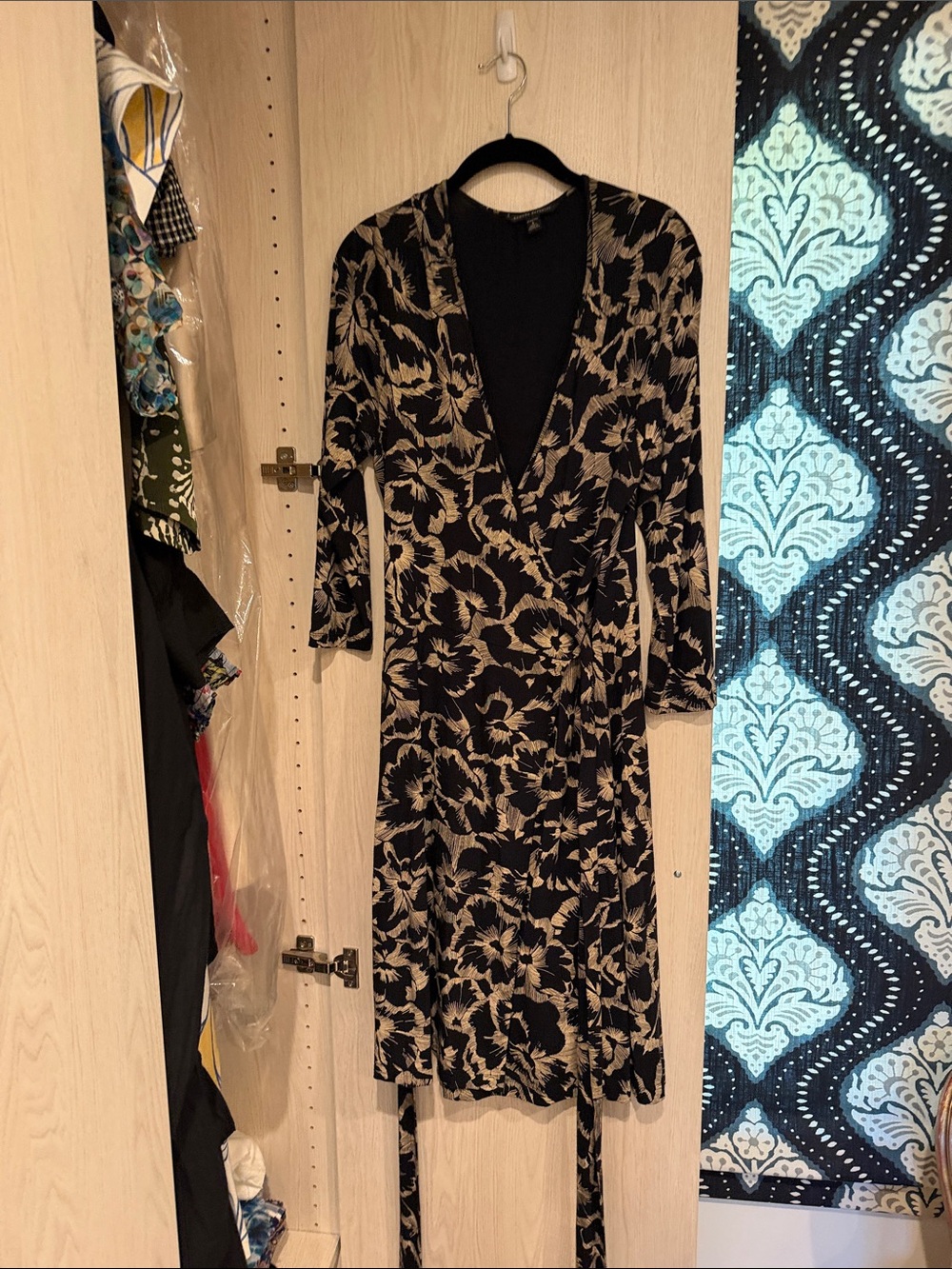 Banana Republic Black and Beige Floral Wrap Dress
